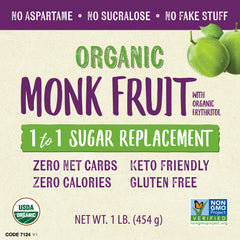 NOW Real Food Monk Fruit with Erythritol, Organic Powder - 1 lb.- 454g