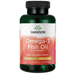 Swanson Omega-3 Fish Oil with Vitamin D, Lemon Flavored - 60 Softgels